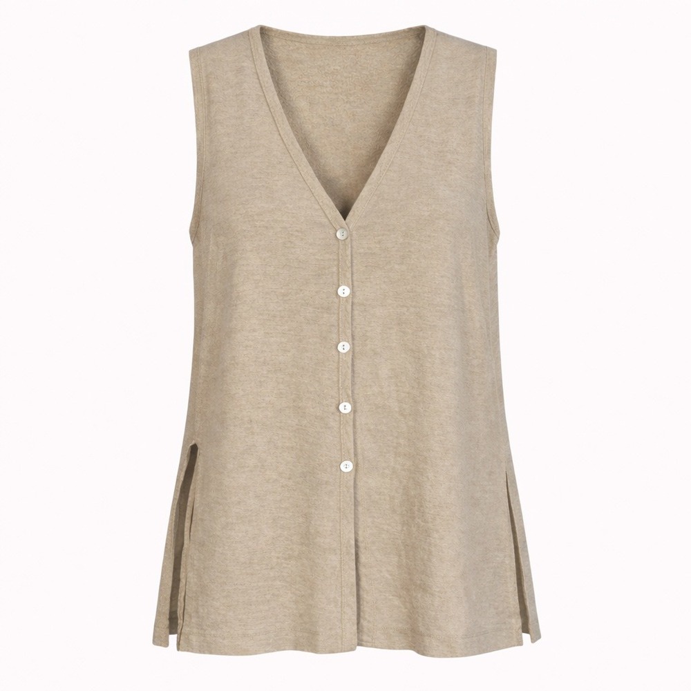 Vtg A-Line Anne Klein Beige Sleeveless Sweater Vest Beige Line Boho 90s Hippie